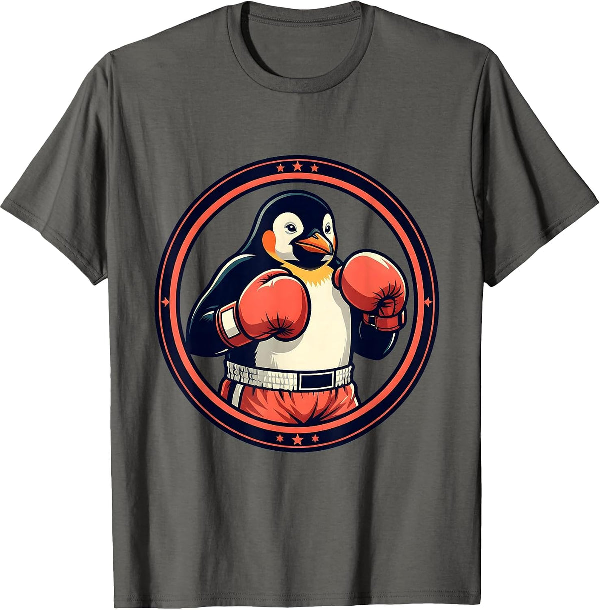 Penguin Boxing Gloves Fighter Graphic T-Shirt - Asphalt Grey