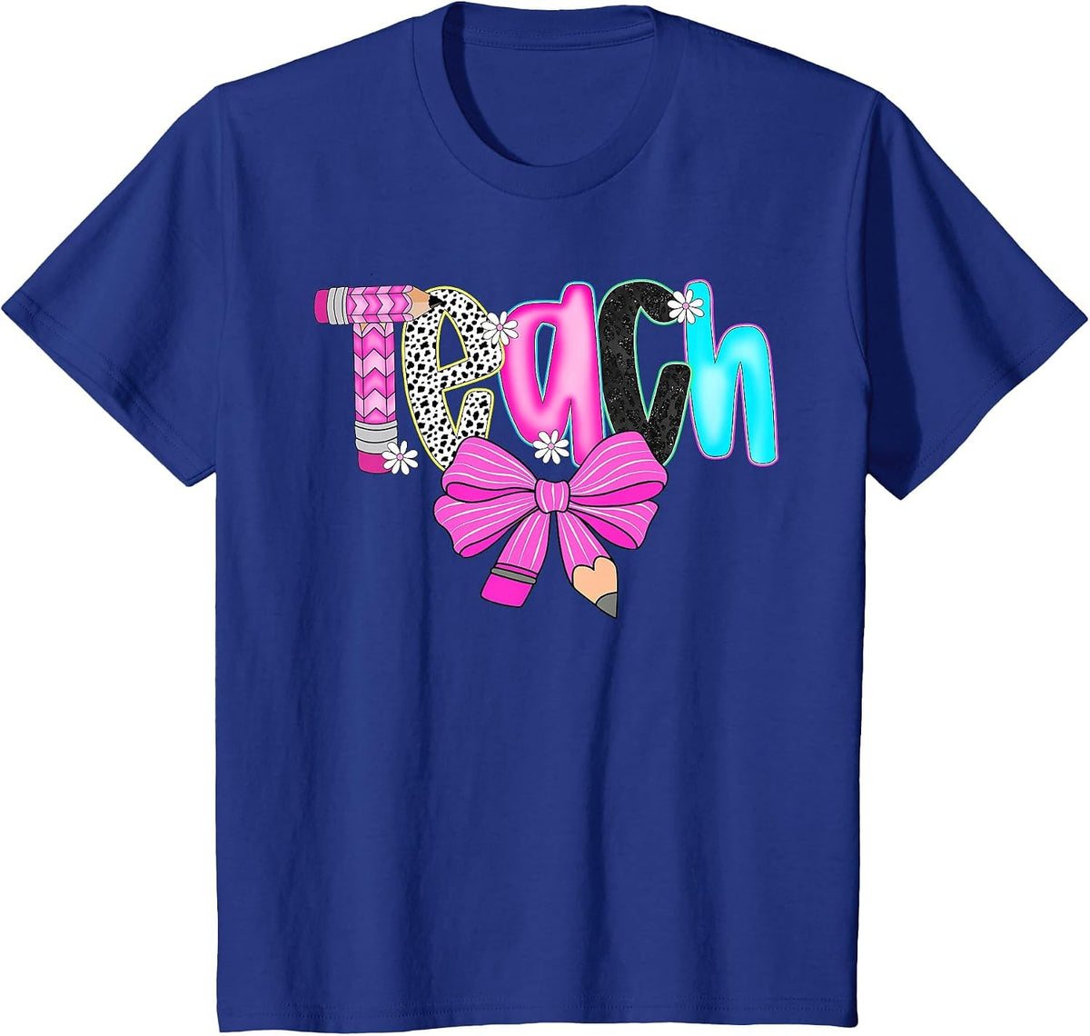 Teach Teacher Coquette Bow Pencil First Day Back to School T-Shirt - Royal Blue