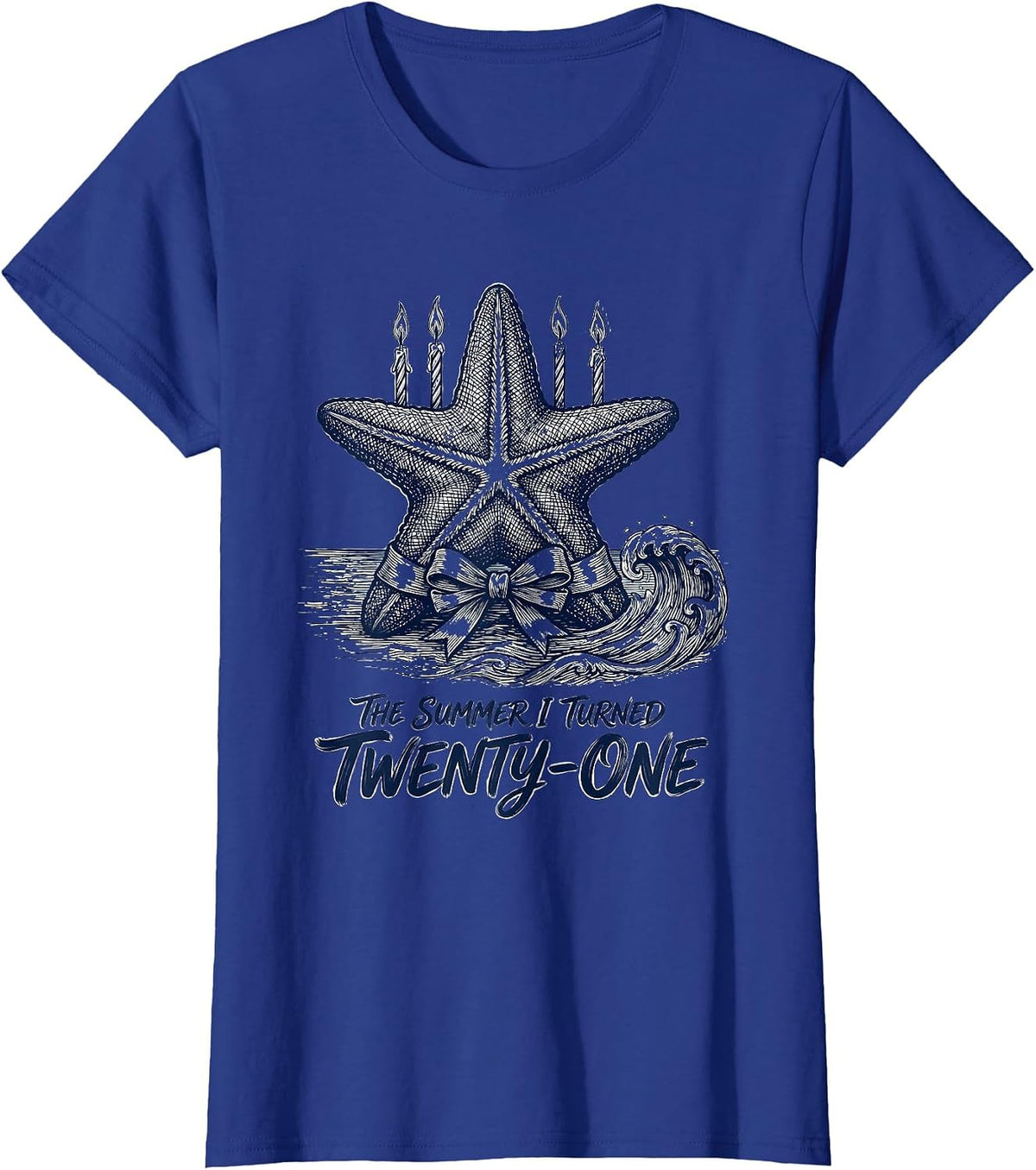 Women's The Summer I Turned Twenty-One Vintage Coastal Bow Birthday T-Shirt - Royal Blue