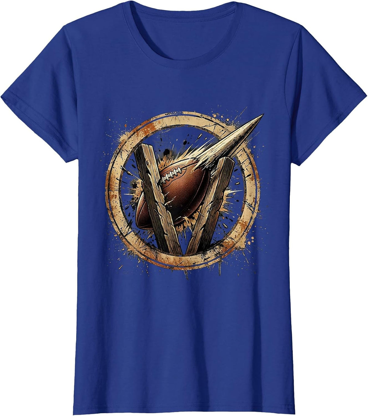 Women's Rugby Ball Through the Posts Graphic T-Shirt - Royal Blue