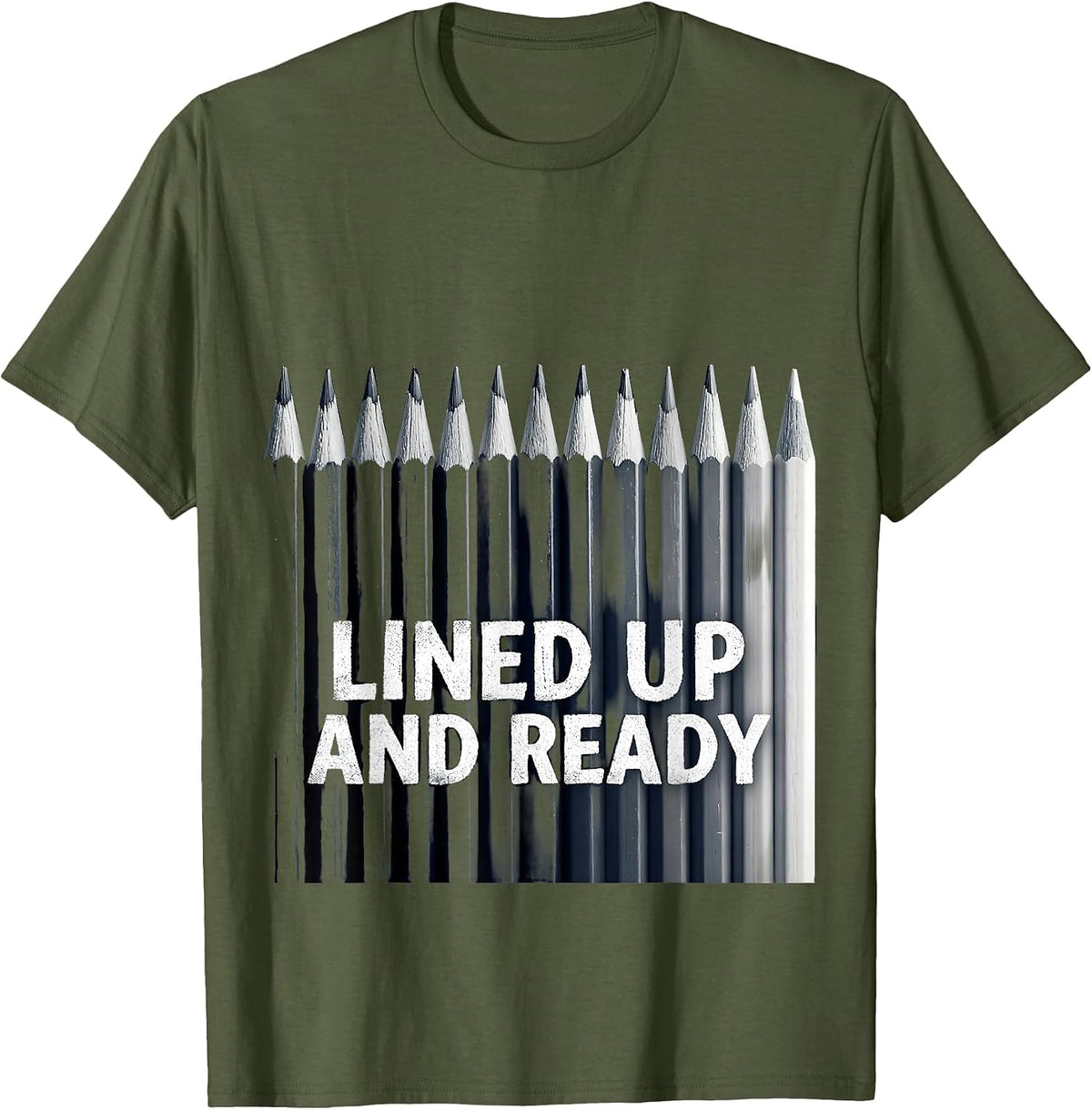Lined Up and Ready 5th Grade Teacher Design T-Shirt - Olive Green