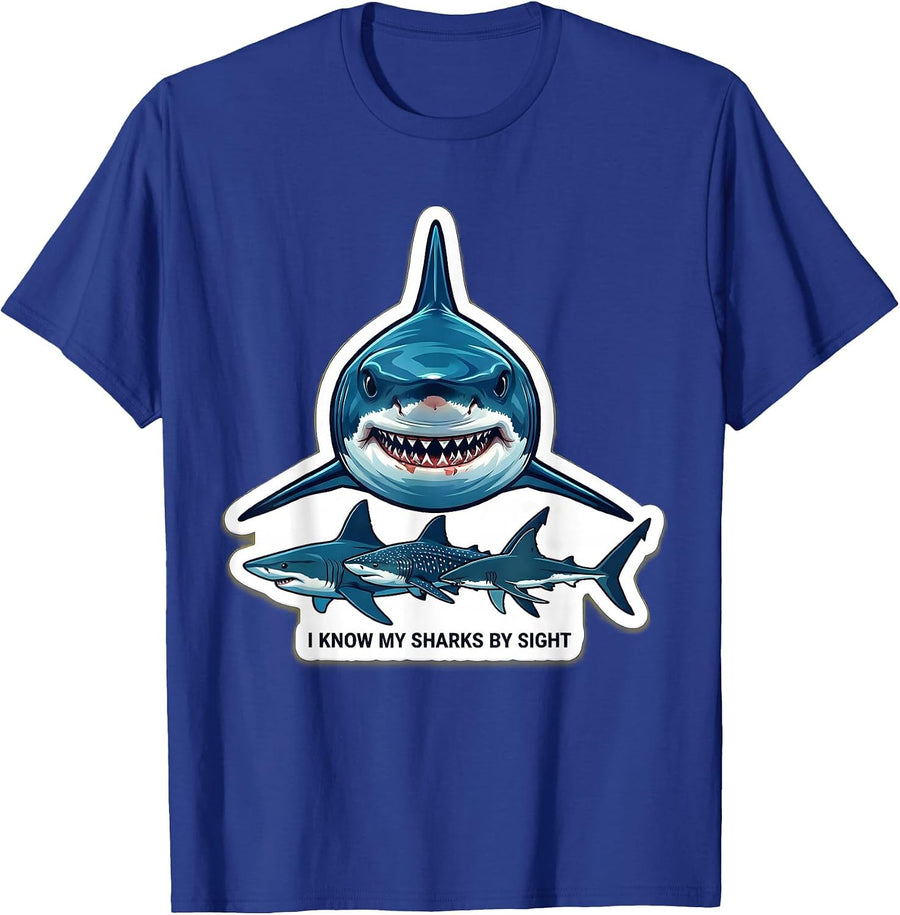 I Know My Sharks By Sight Funny Shark Lover Ocean Wildlife T-Shirt - Royal Blue