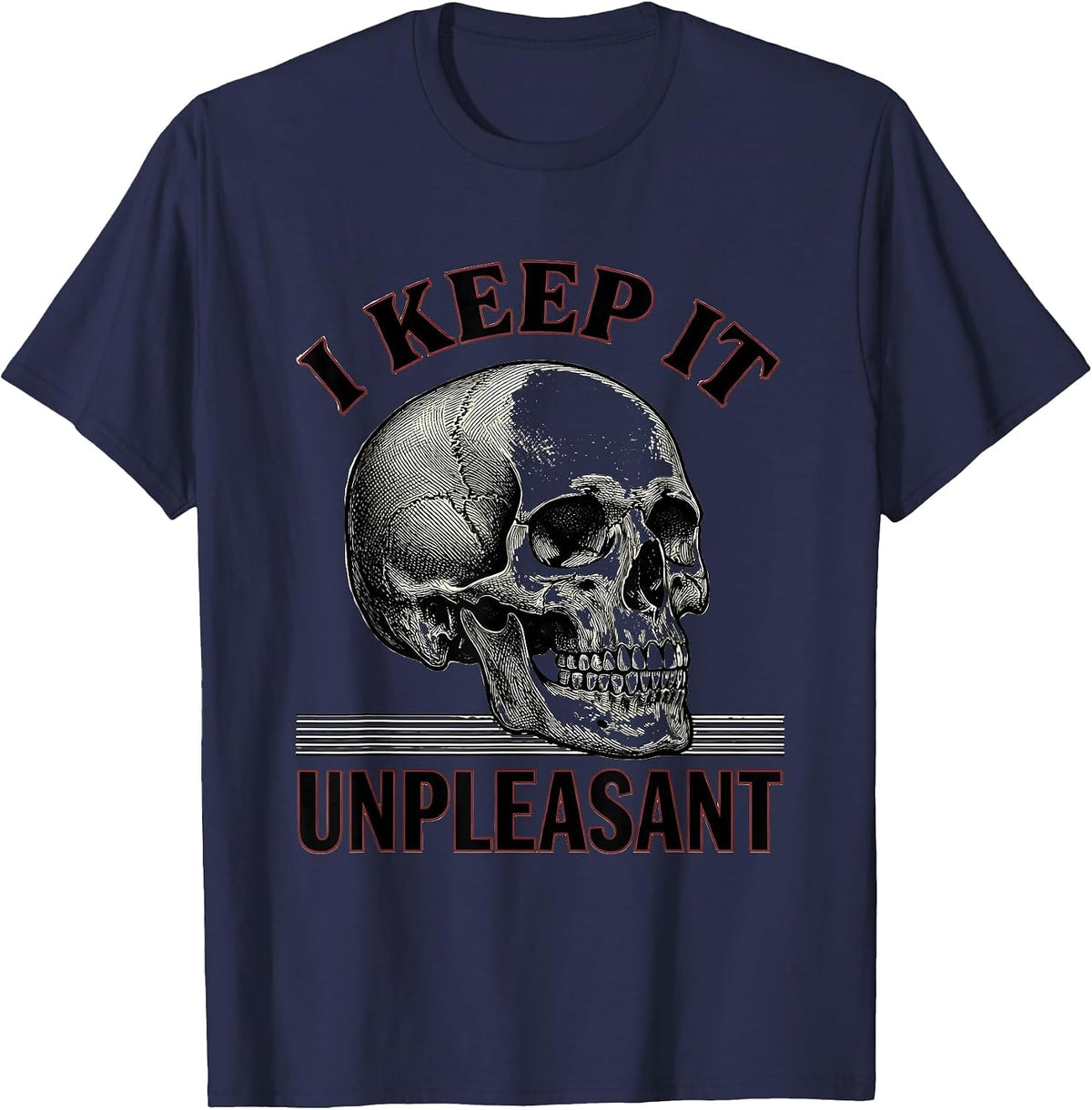 Men's I Keep It Unpleasant Edgy Punk Skull Streetwear Graphic T-Shirt - Navy Blue