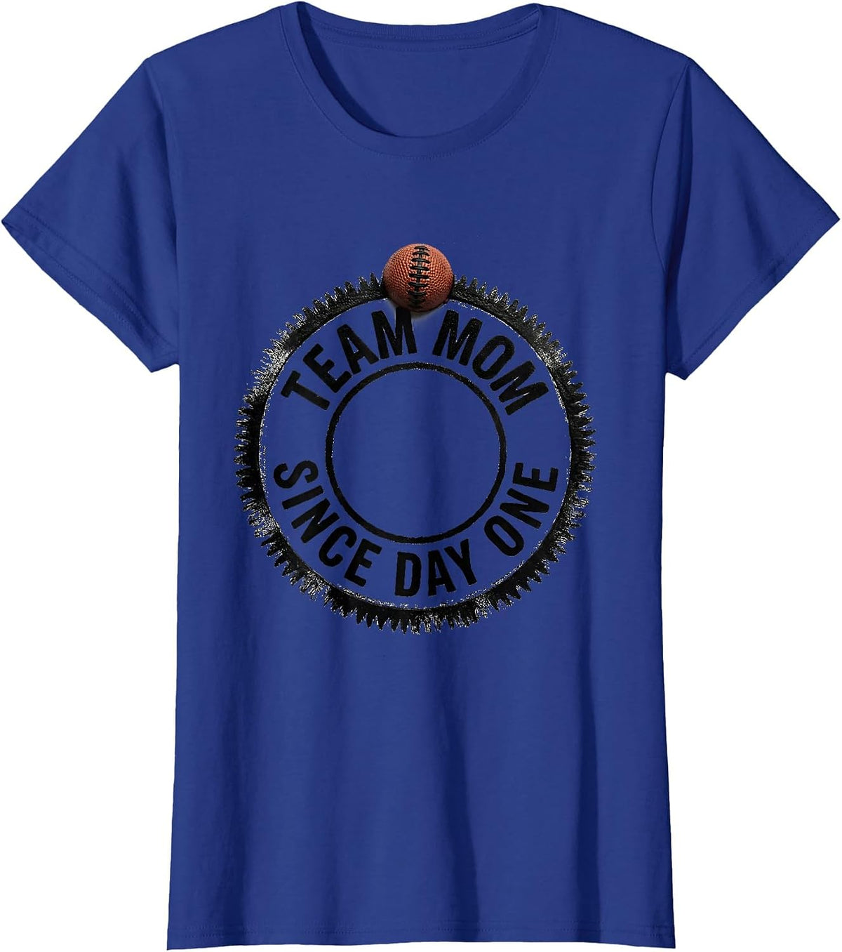 Women's Team Mom Since Day One Rubber Stamp Sports Family Matching T-Shirt - Royal Blue