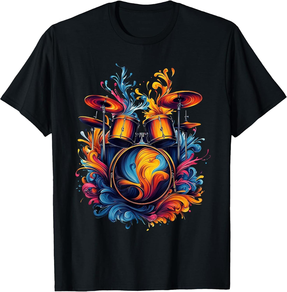 Watercolor Drums Tshirt Drummer Musician Drums T-Shirt - Black