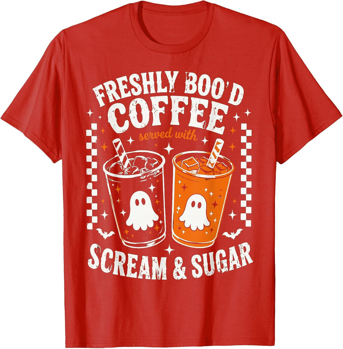 Halloween Freshly Boo'd Coffee Lover Vintage Halloween T-Shirt - Red