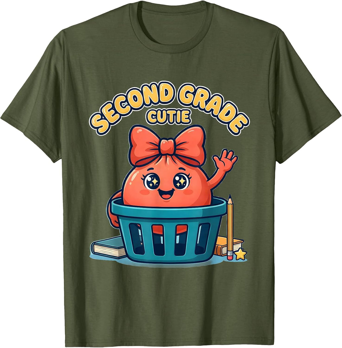 Second Grade Cutie Cute Dumpling Back to School Girl Teacher T-Shirt - Olive Green