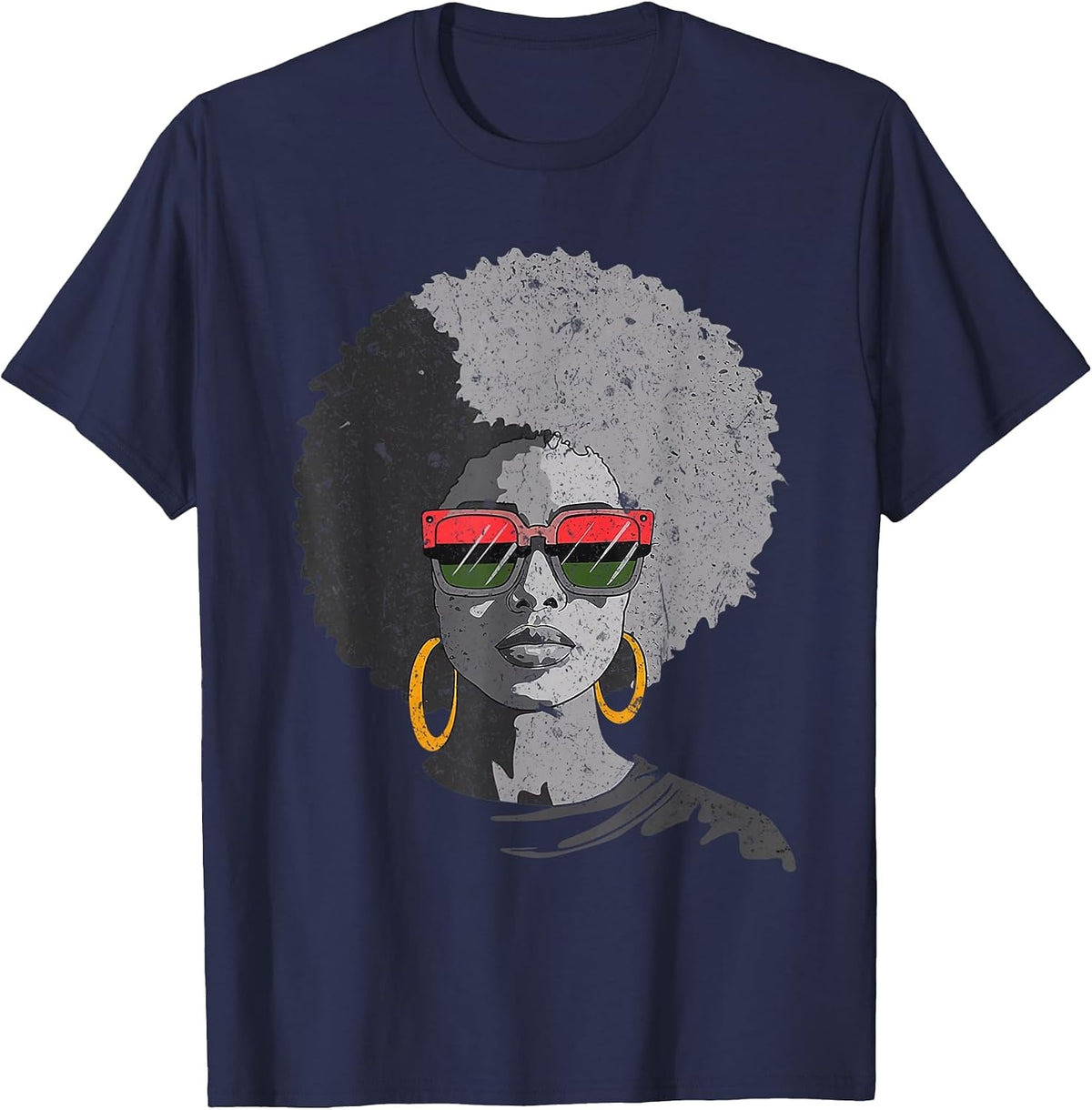 Women Black Queen Afro Melanin Face Dripping Juneteenth T-Shirt - Navy Blue