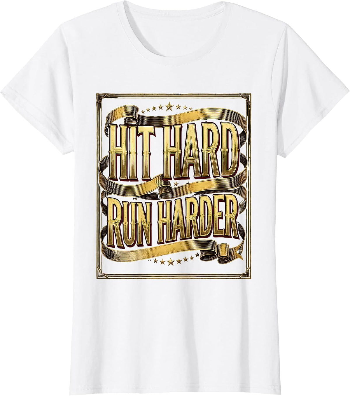 Hit Hard Run Harder Rugby Graphic Design T-Shirt - White
