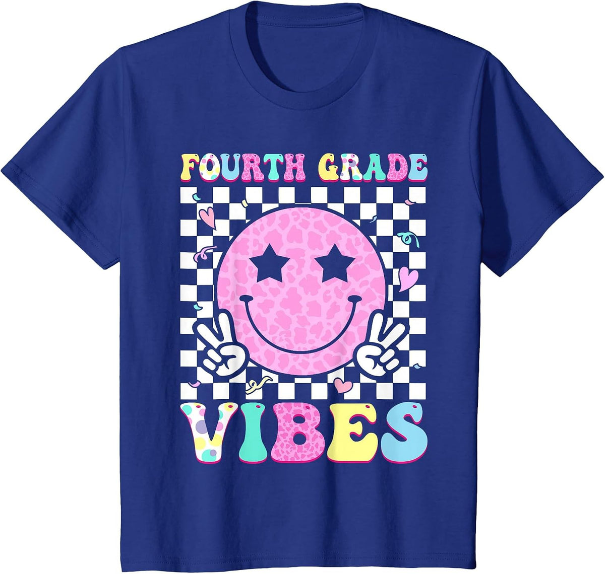 Fourth Grade Vibes Groovy Back to School 4th Grade Girls Kid T-Shirt - Royal Blue