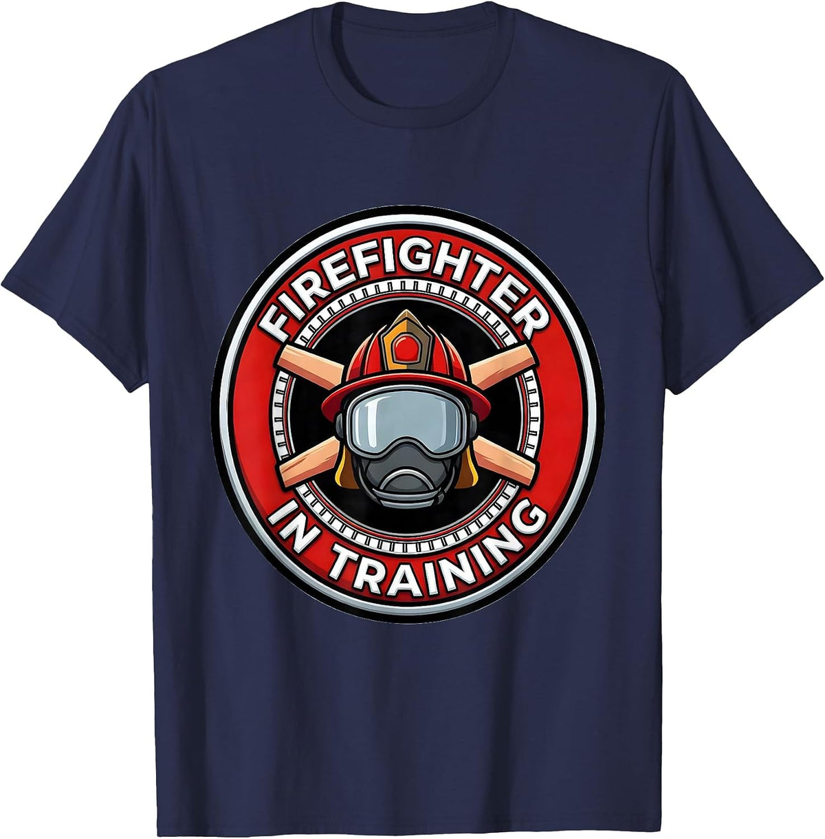 Men's Firefighter In Training Cartoon Toddler Boy Fire Truck T-Shirt - Navy Blue