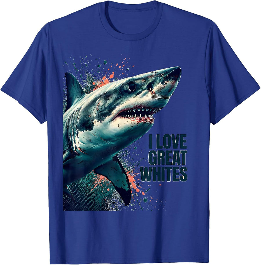 I Love Great Whites Funny Shark Lover Ocean Wildlife Gift T-Shirt - Royal Blue