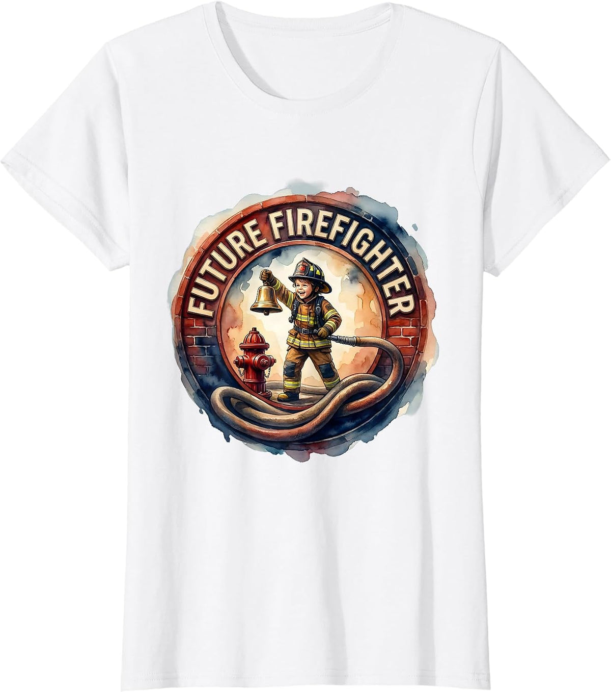 Future Firefighter Watercolor Toddler Boy Birthday Party T-Shirt - White