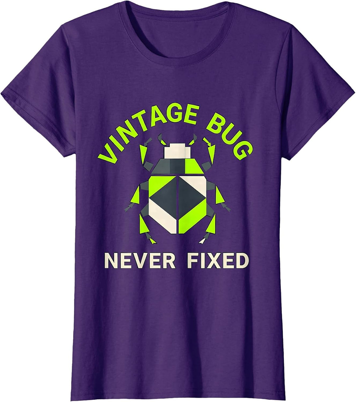 Women's Vintage Bug Never Fixed Y2K Retro Tech Design T-Shirt - Purple
