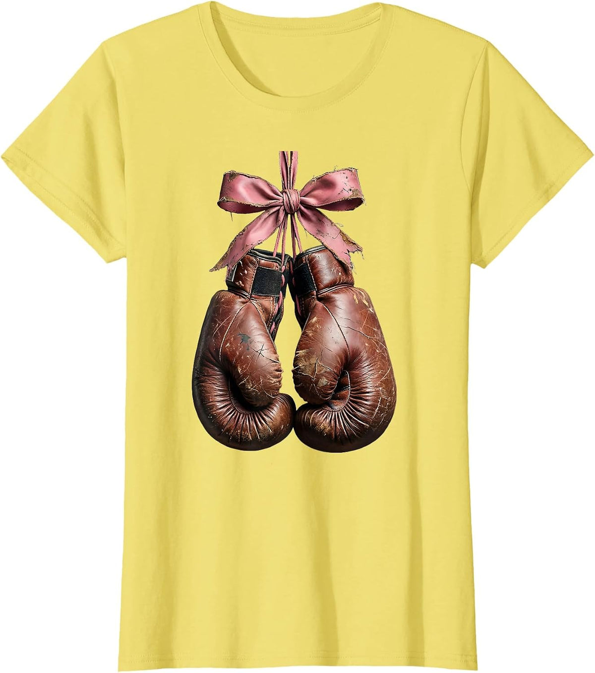 Boxing Gloves Pink Ribbon Breast Cancer Awareness T-Shirt - Lemon Yellow