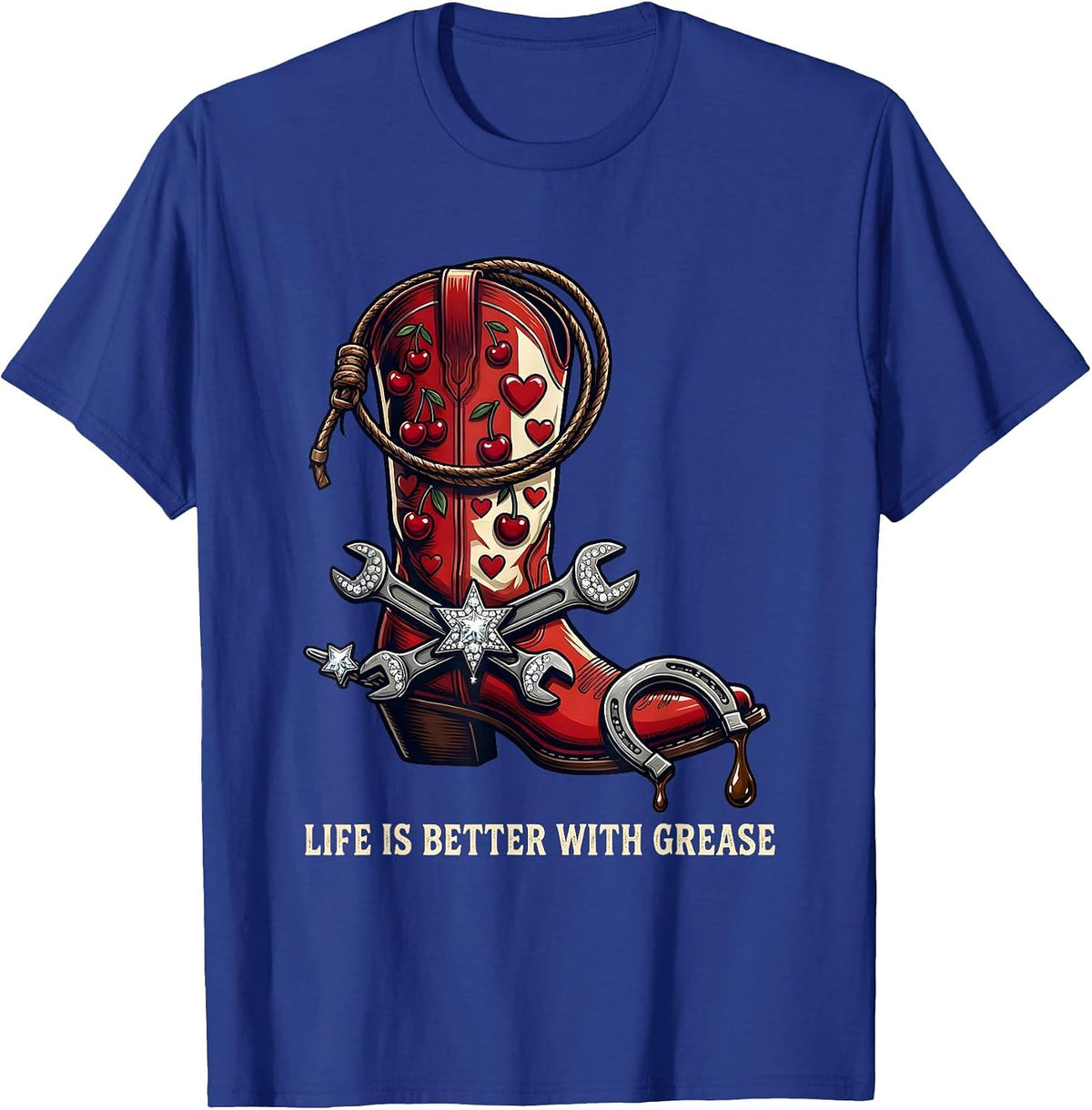 Men's Life Is Better With Grease Mechanic Design T-Shirt - Royal Blue