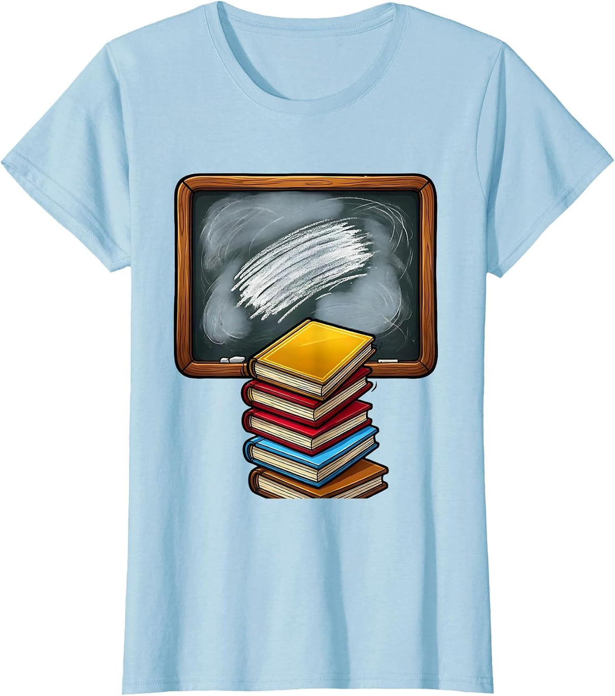 Women's Reading Teacher Chalkboard and Books Illustration T-Shirt - Baby Blue