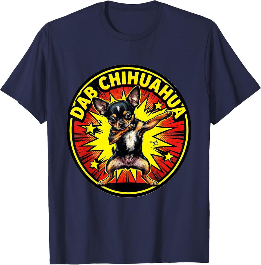 Dab Chihuahua Pop Art Funny Animal Dance Meme Humor Kids T-Shirt - Navy Blue