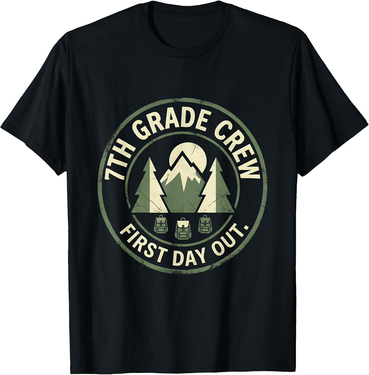 Men's 7th Grade Crew First Day Out Boho Nature Back To School T-Shirt - Black