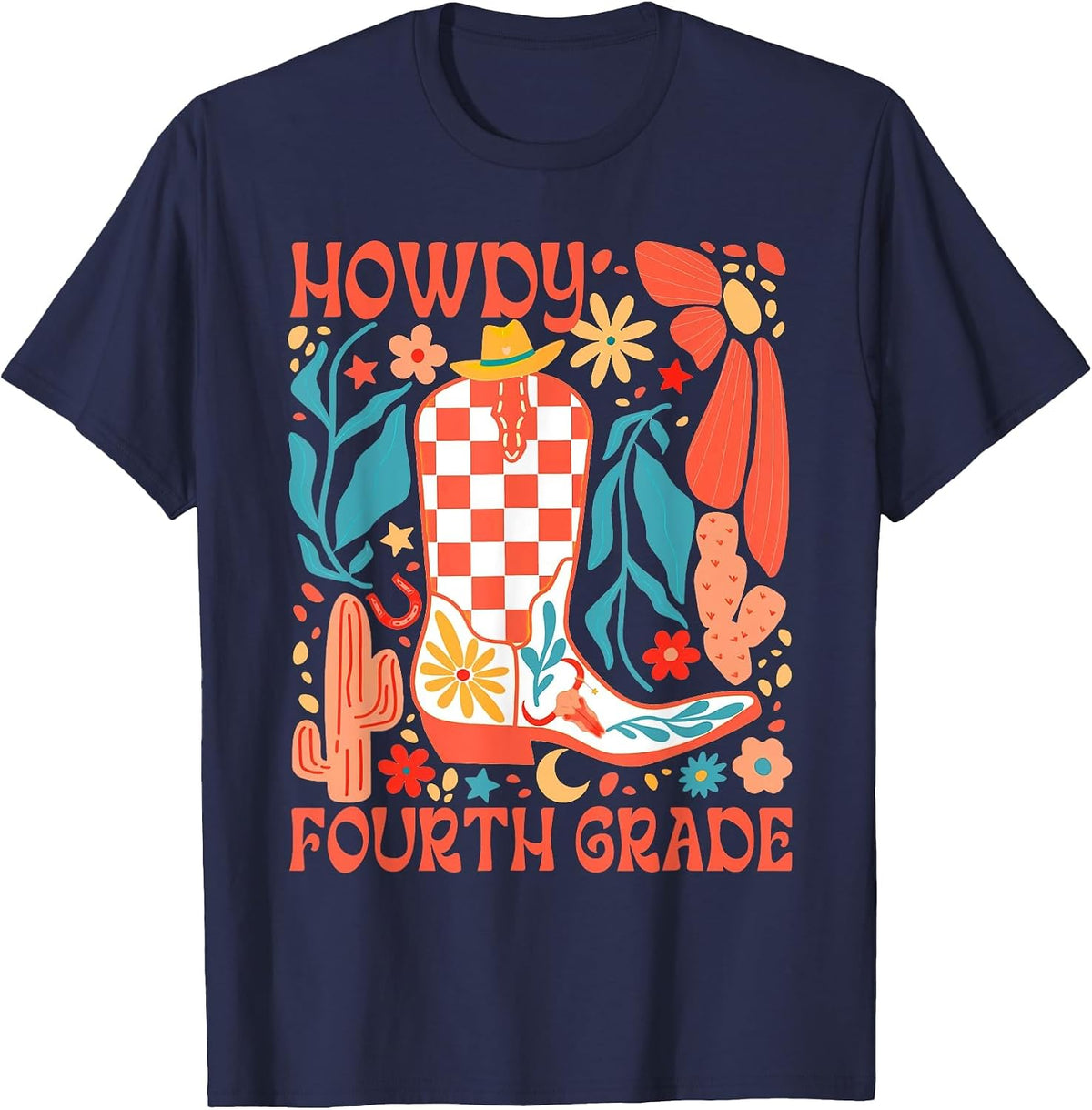 4th Grade Teacher Western Back to School Howdy Fourth Grade T-Shirt - Navy Blue