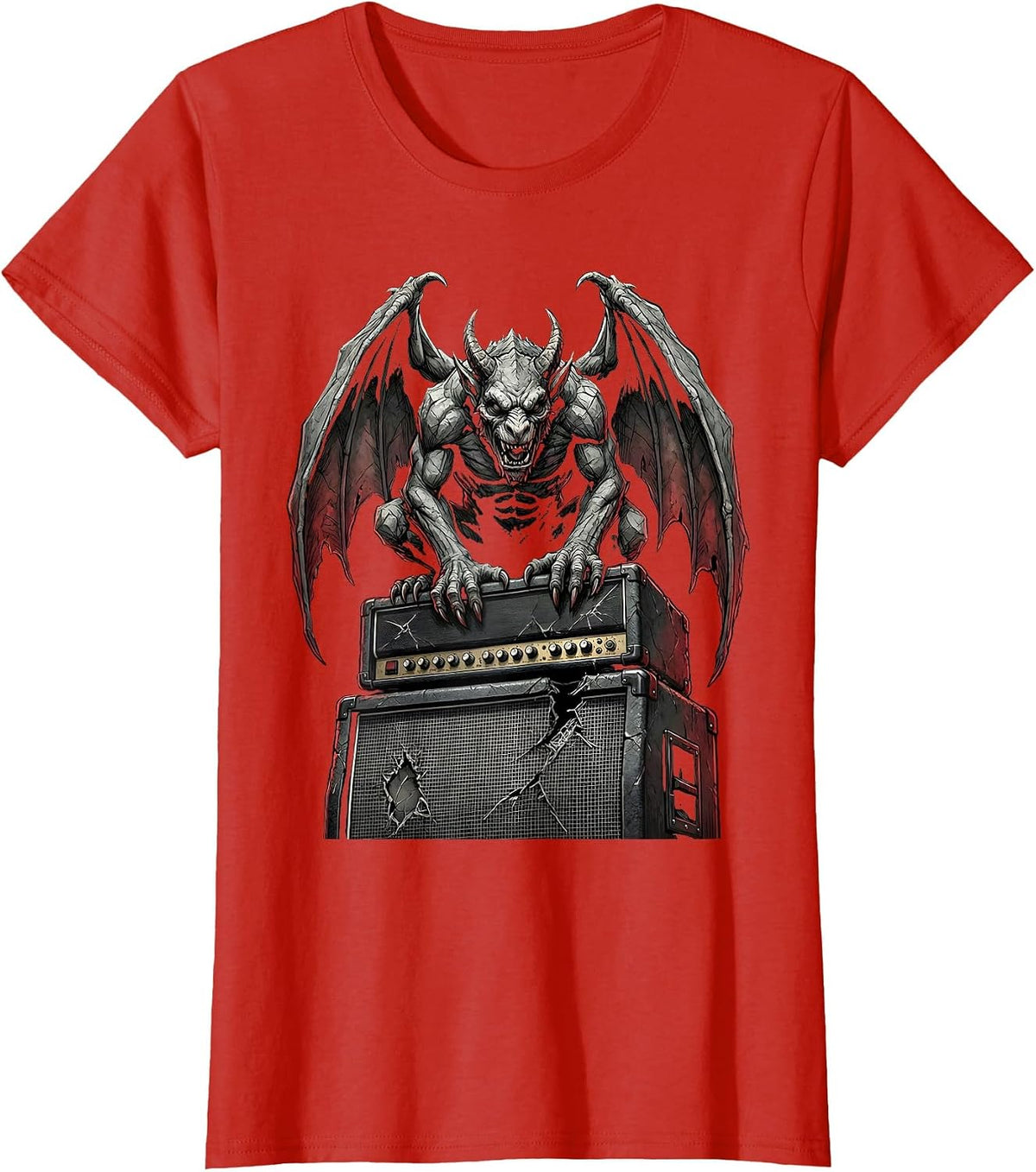 Women's Gargoyle Amplifier Stack Grunge Illustration T-Shirt - Red