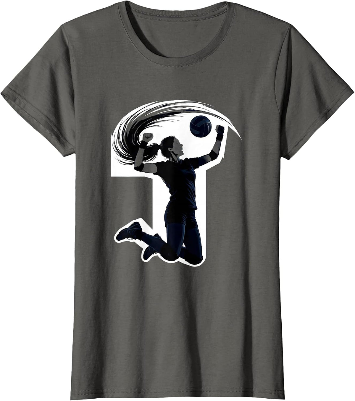 Women's Volleyball Mom Celebration Jump Graphic T-Shirt - Asphalt Grey