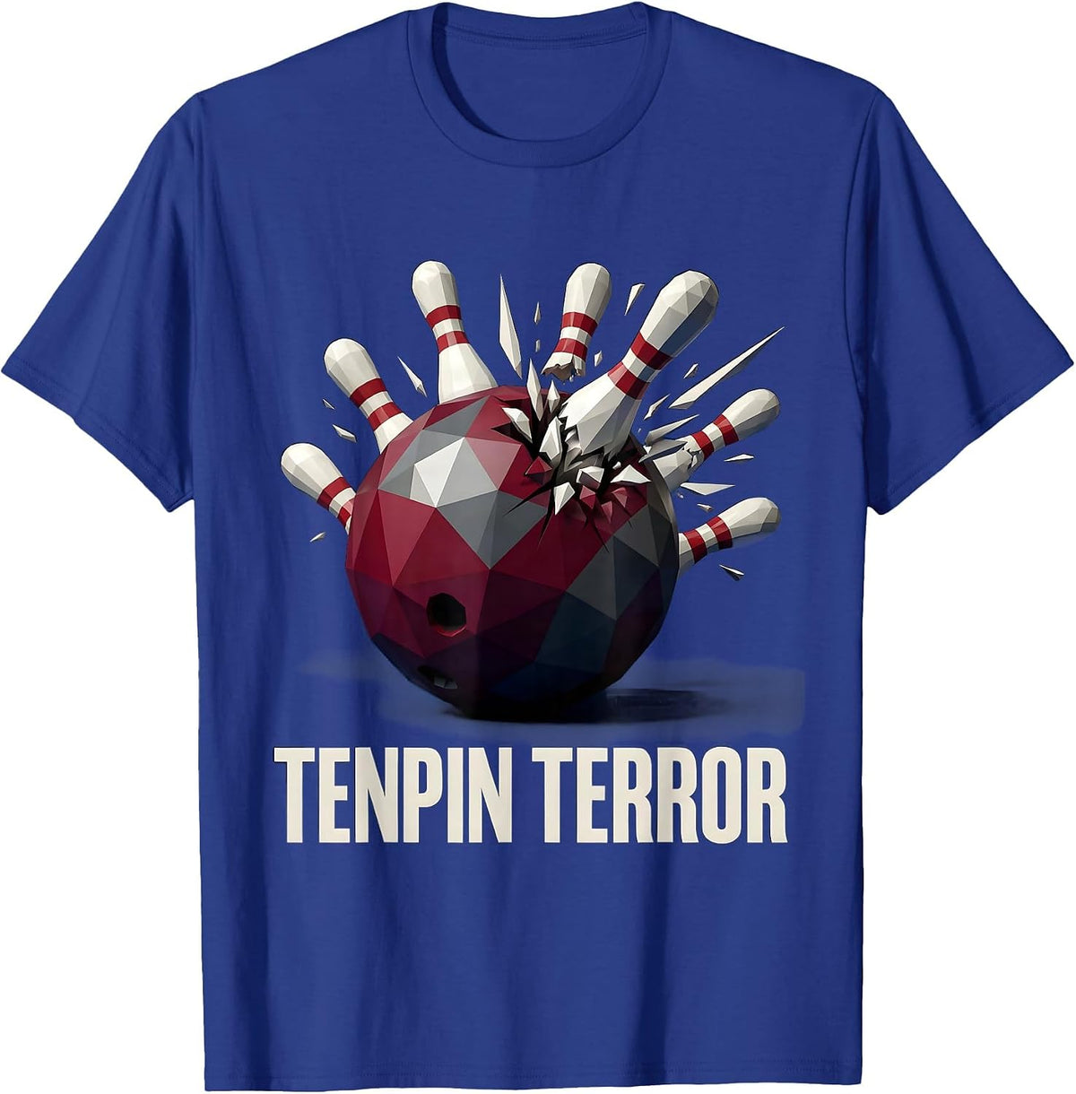 Tenpin Terror Bowling Graphic Design T-Shirt - Royal Blue