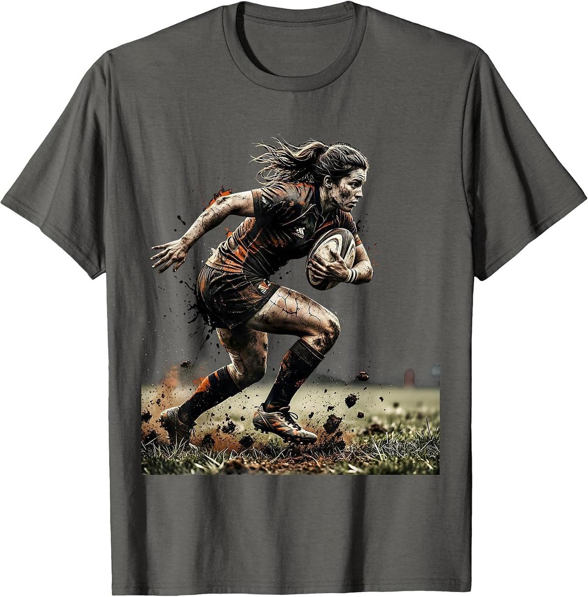 Rugby Player Charging With Ball Graphic T-Shirt - Asphalt Grey