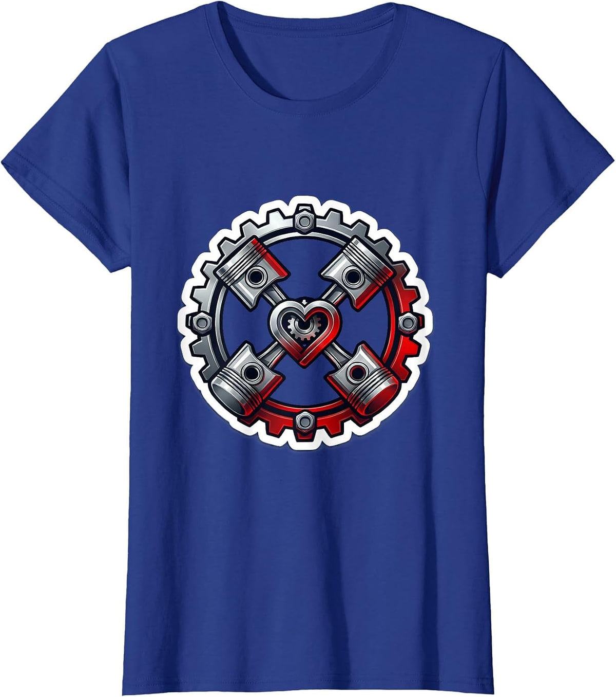 Women's Engine Piston Mechanical Heart Car Graphic T-Shirt - Royal Blue