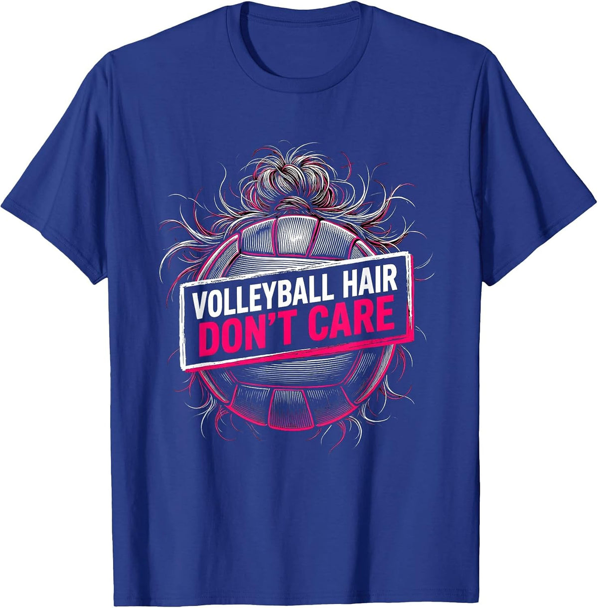Volleyball Hair Don't Care Volleyball Design T-Shirt - Royal Blue