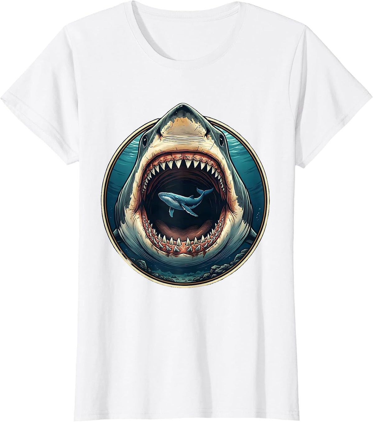 Women's Megalodon vs Blue Whale Ancient Ocean Giant T-Shirt - White