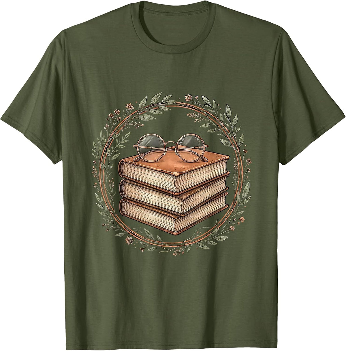 Men's English Teacher Classic Novels and Reading Glasses T-Shirt - Olive Green