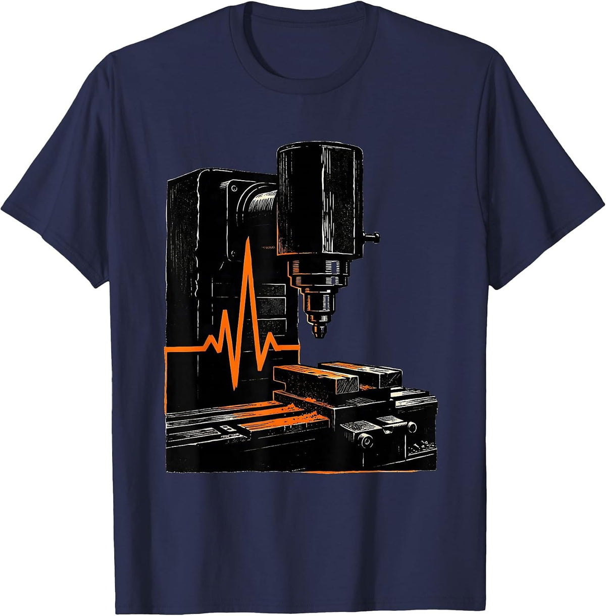 Men's CNC Milling Machine Pulse Line Hobbyist Humor T-Shirt - Navy Blue