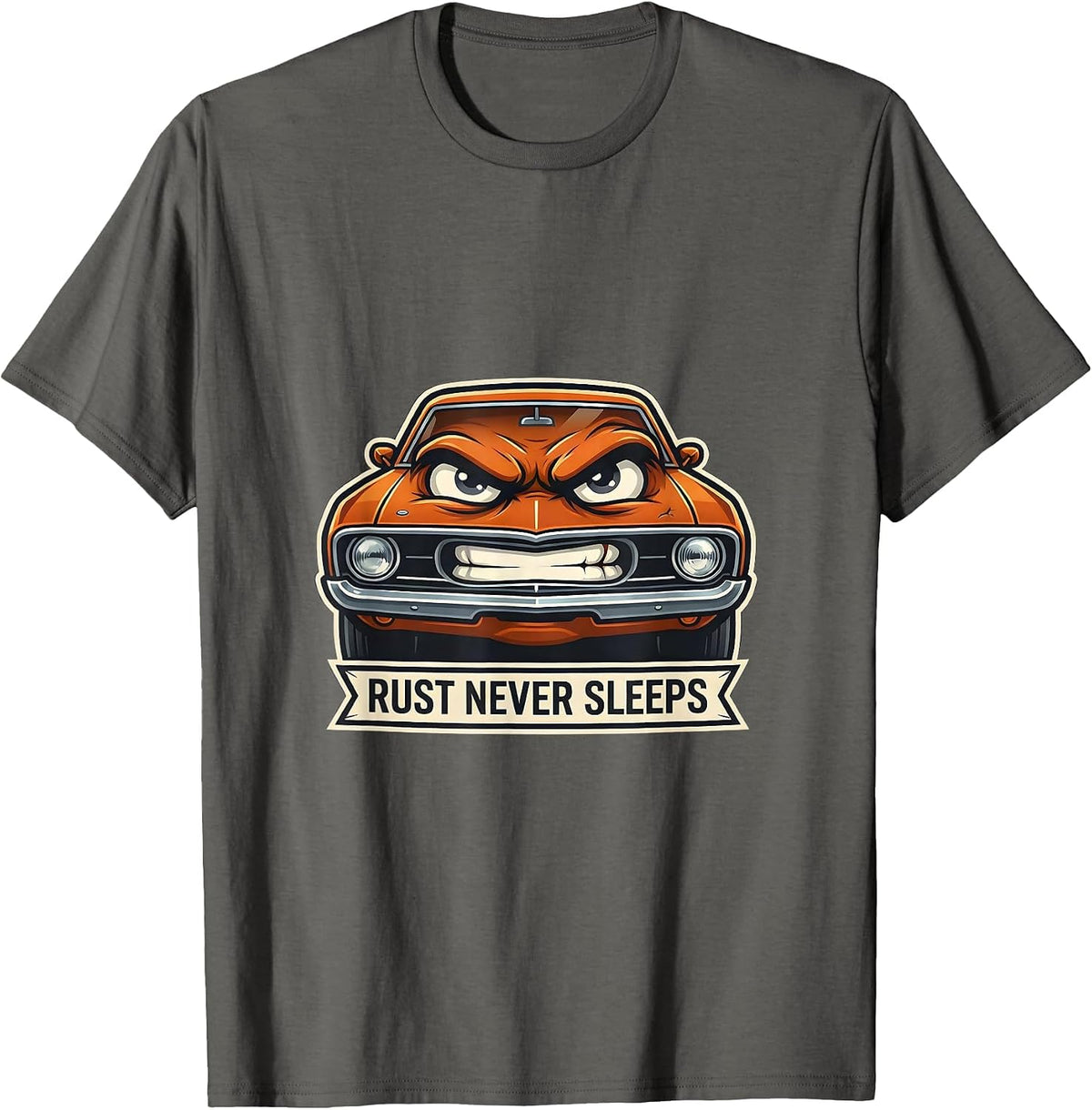 Men's Rust Never Sleeps Classic Car Enthusiast Design T-Shirt - Asphalt Grey