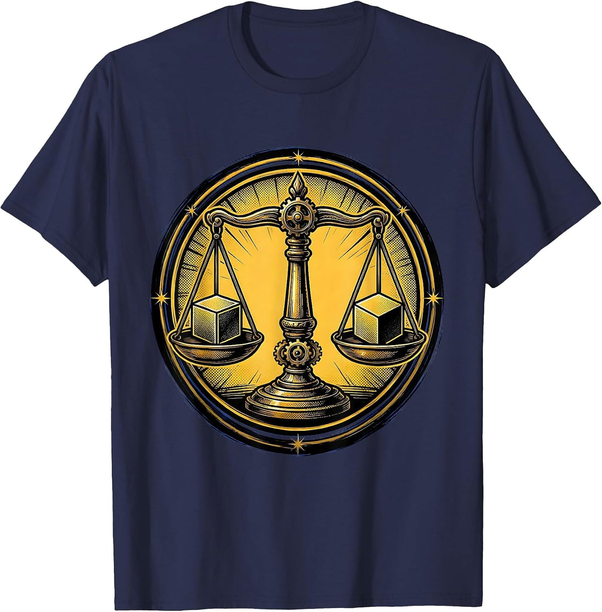 Math Teacher Vintage Balance Scale Equations Graphic T-Shirt - Navy Blue