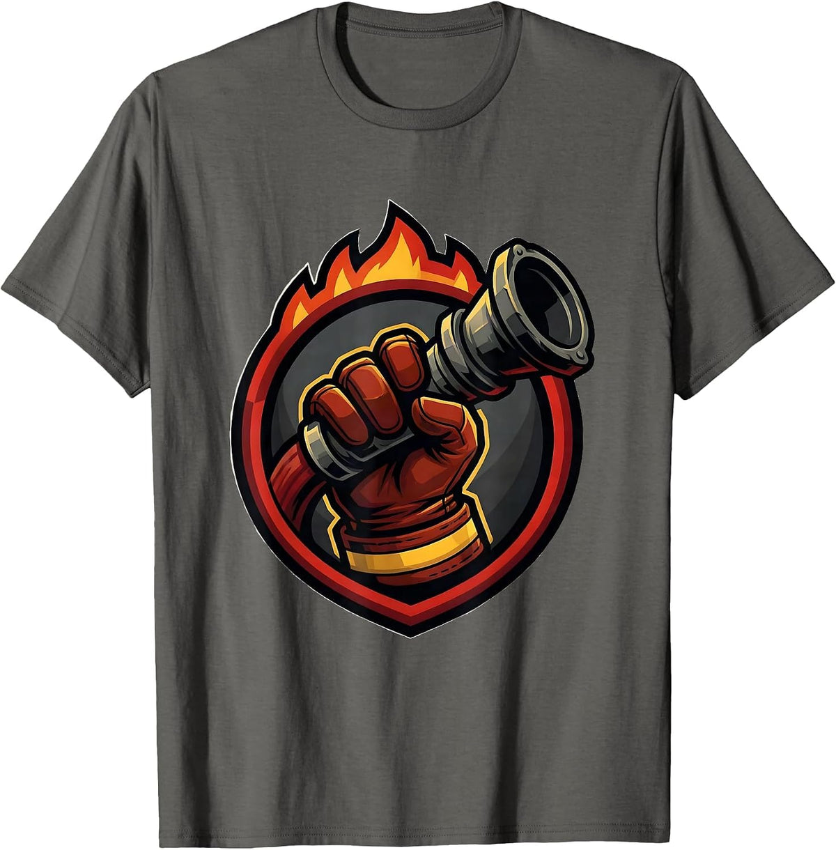 Men's Firefighter Grip Fire Hose Nozzle Graphic T-Shirt - Asphalt Grey