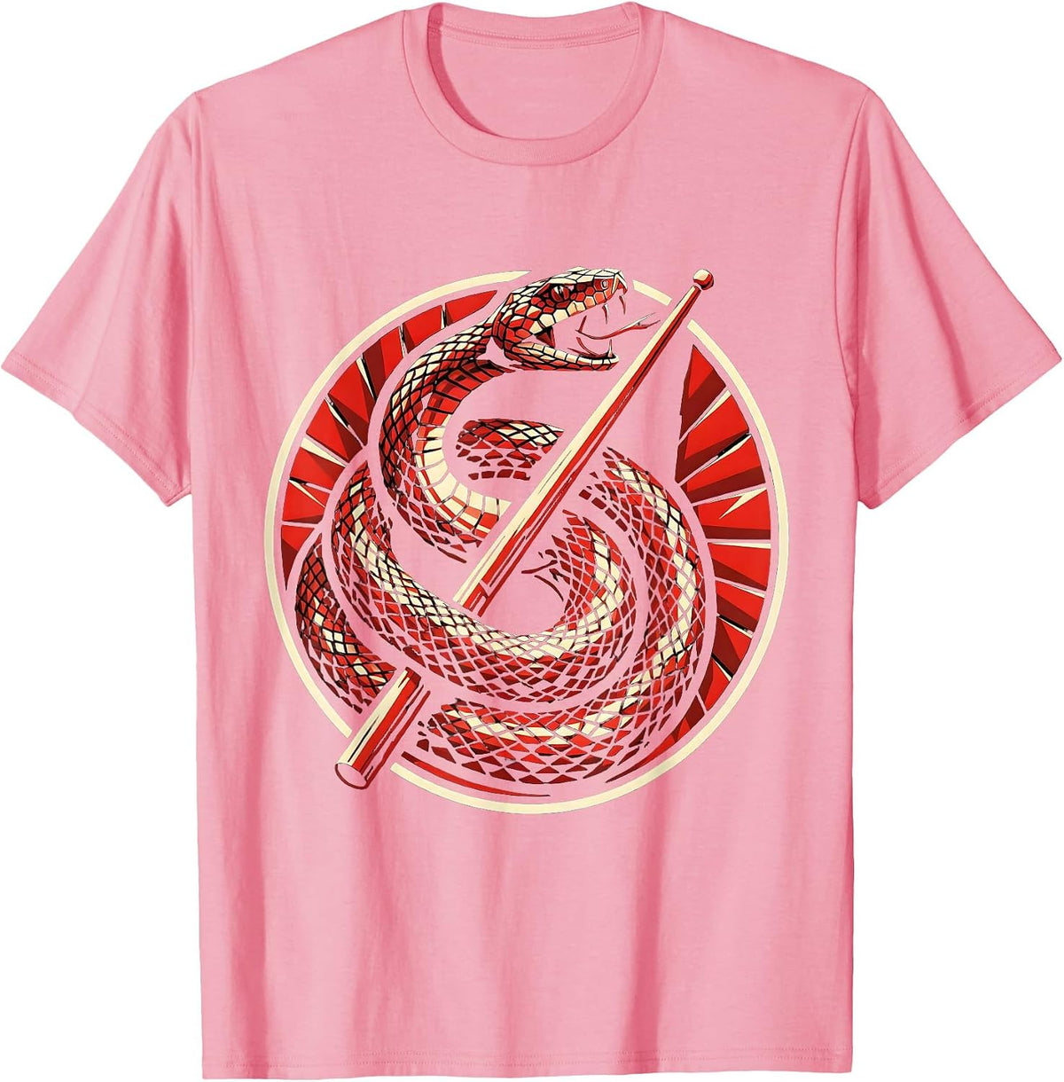 Men's Punk Rock Snake Coiled Around Drumstick Graphic T-Shirt - Pink