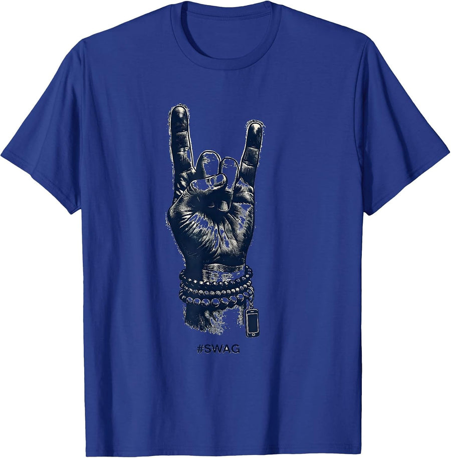 #Swag Rubber Stamp Funny Hip Hop Trendy Graphic T-Shirt - Royal Blue