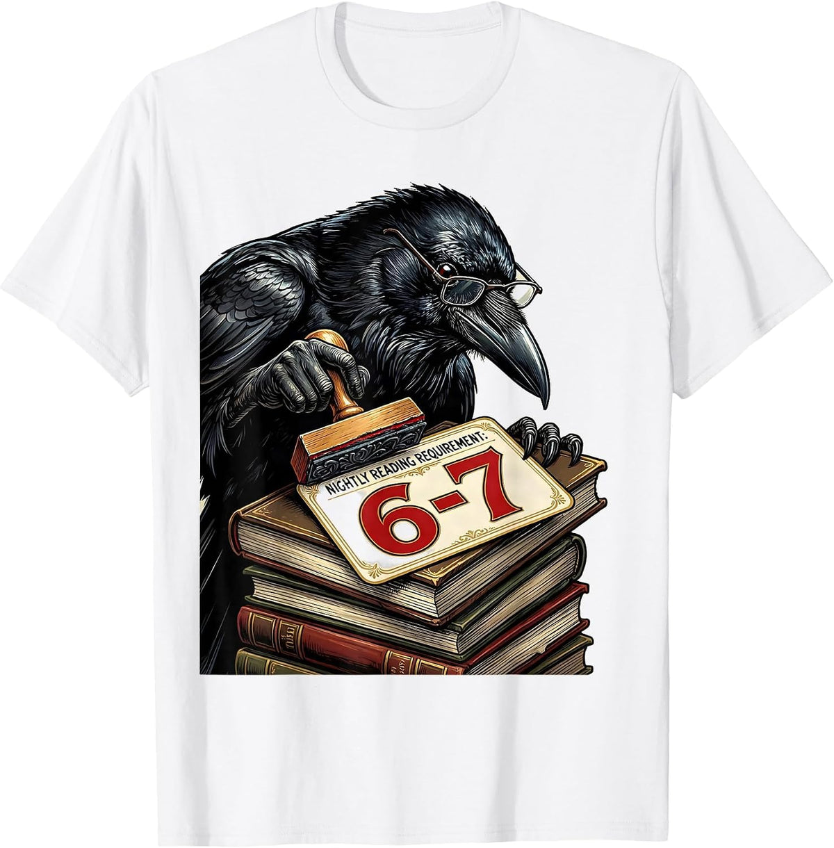 Men's Nightly Reading Requirement: 6-7 Funny Teacher Book Lover T-Shirt - White