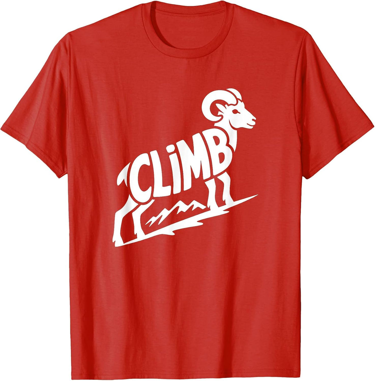 Climb - Rock Climbing & Bouldering Bighorn Ram Word Art T-Shirt - Red