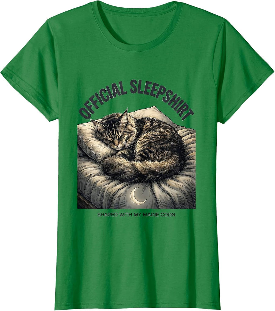 Women's Official Sleepshirt, Shared With My Maine Coon Cat Lover T-Shirt - Kelly Green