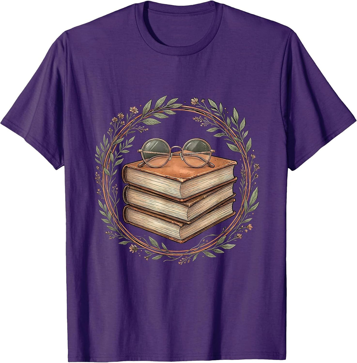 Men's English Teacher Classic Novels and Reading Glasses T-Shirt - Purple