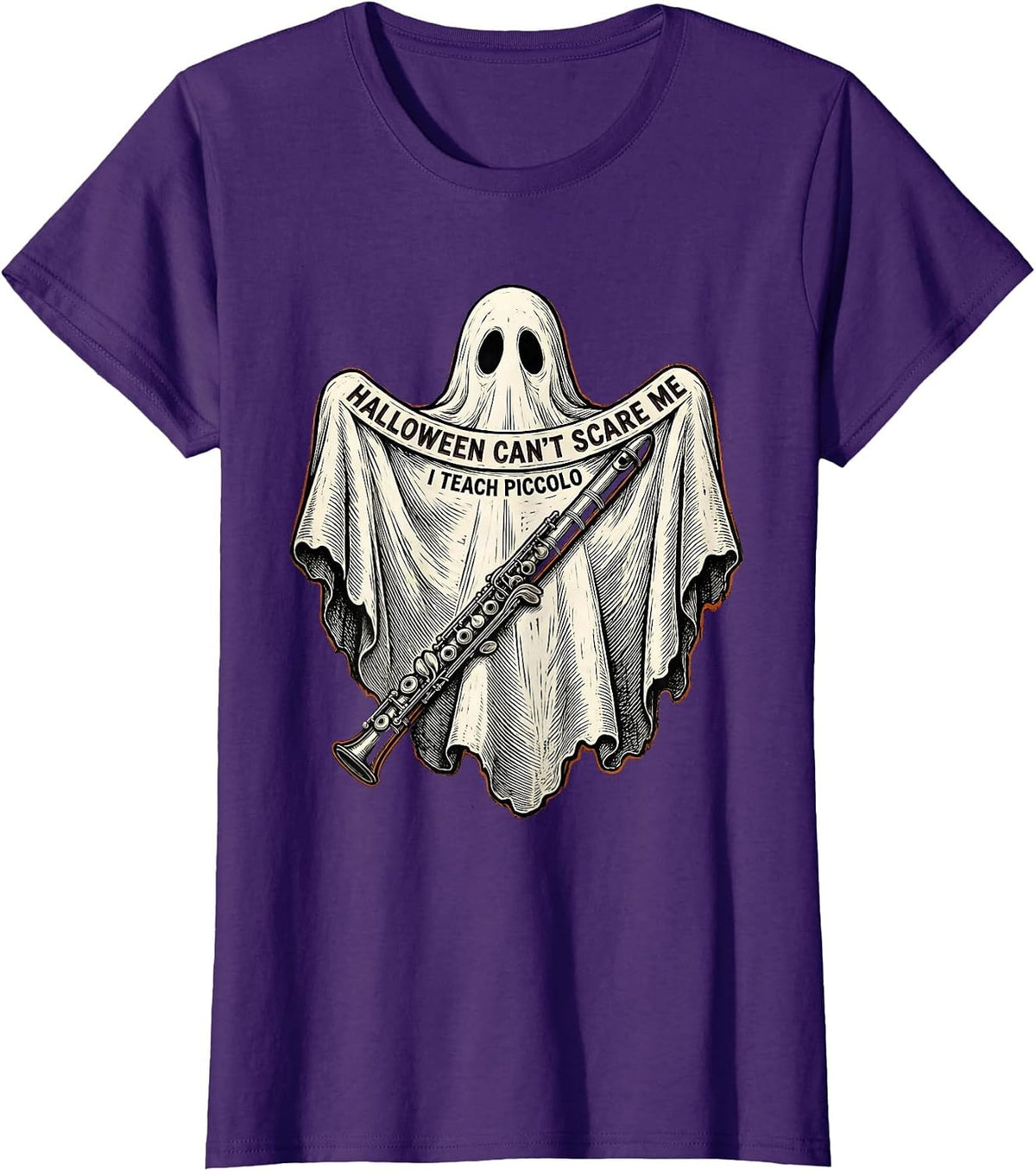 Women's Halloween Can't Scare Me, I Teach Piccolo Music Teacher T-Shirt - Purple