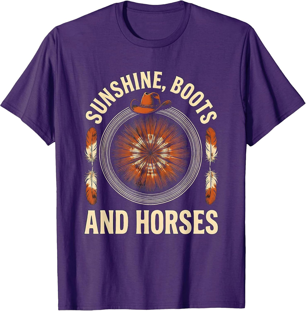 Men's Sunshine Boots and Horses Cowgirl Design T-Shirt - Purple