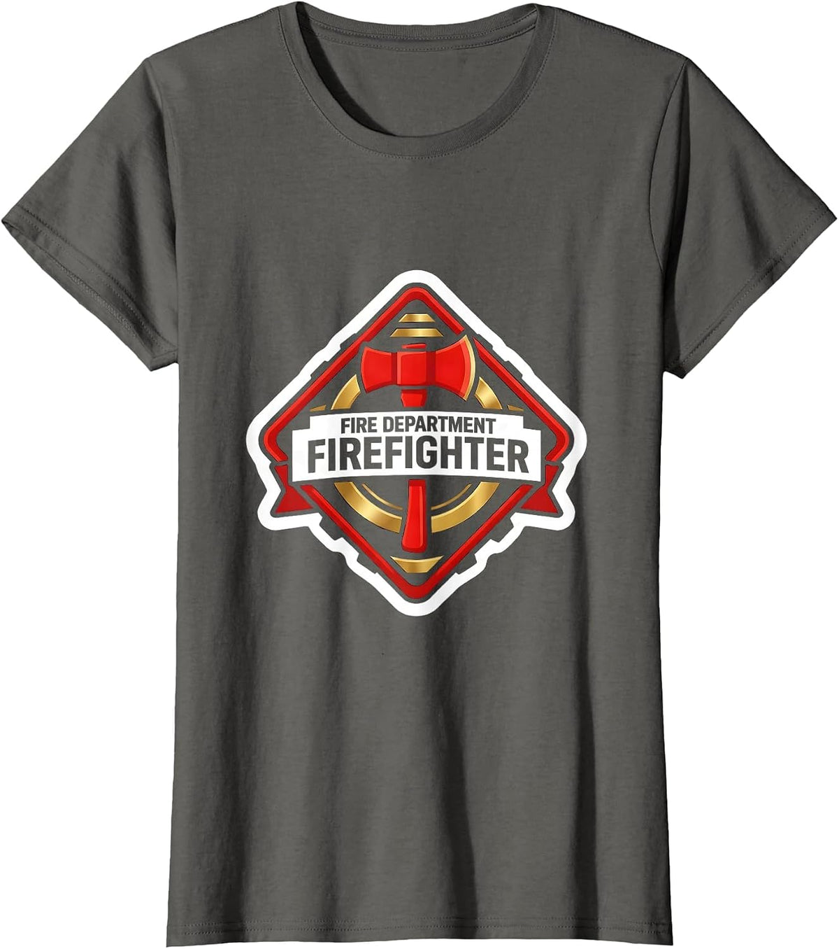 Women's FIRE DEPARTMENT FIREFIGHTER Funny Fireman Halloween Costume T-Shirt - Asphalt Grey