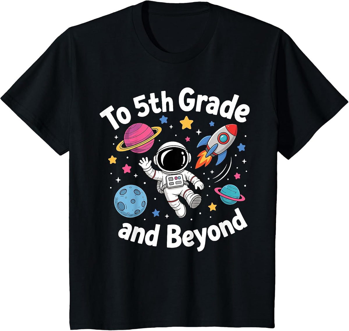 Fifth Grade Student Teacher Astronaut Space Back to School T-Shirt - Black