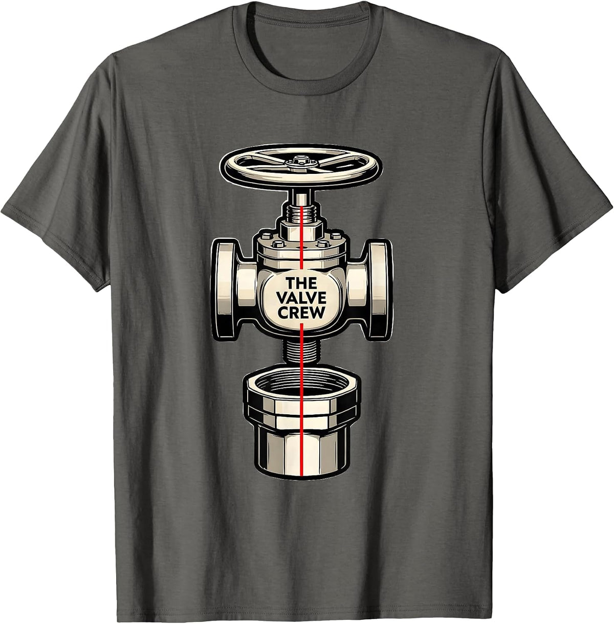 THE VALVE CREW Exploded View Technical Firefighter Humor T-Shirt - Asphalt Grey
