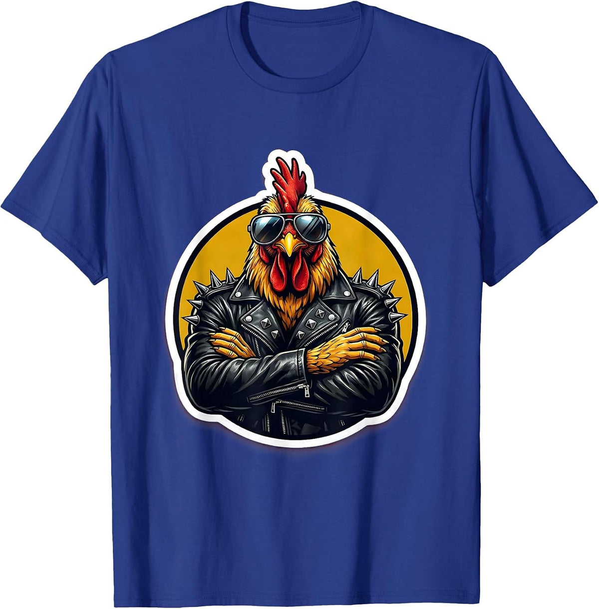 Punk Rock Chicken Spiked Jacket Sunglasses T-Shirt - Royal Blue
