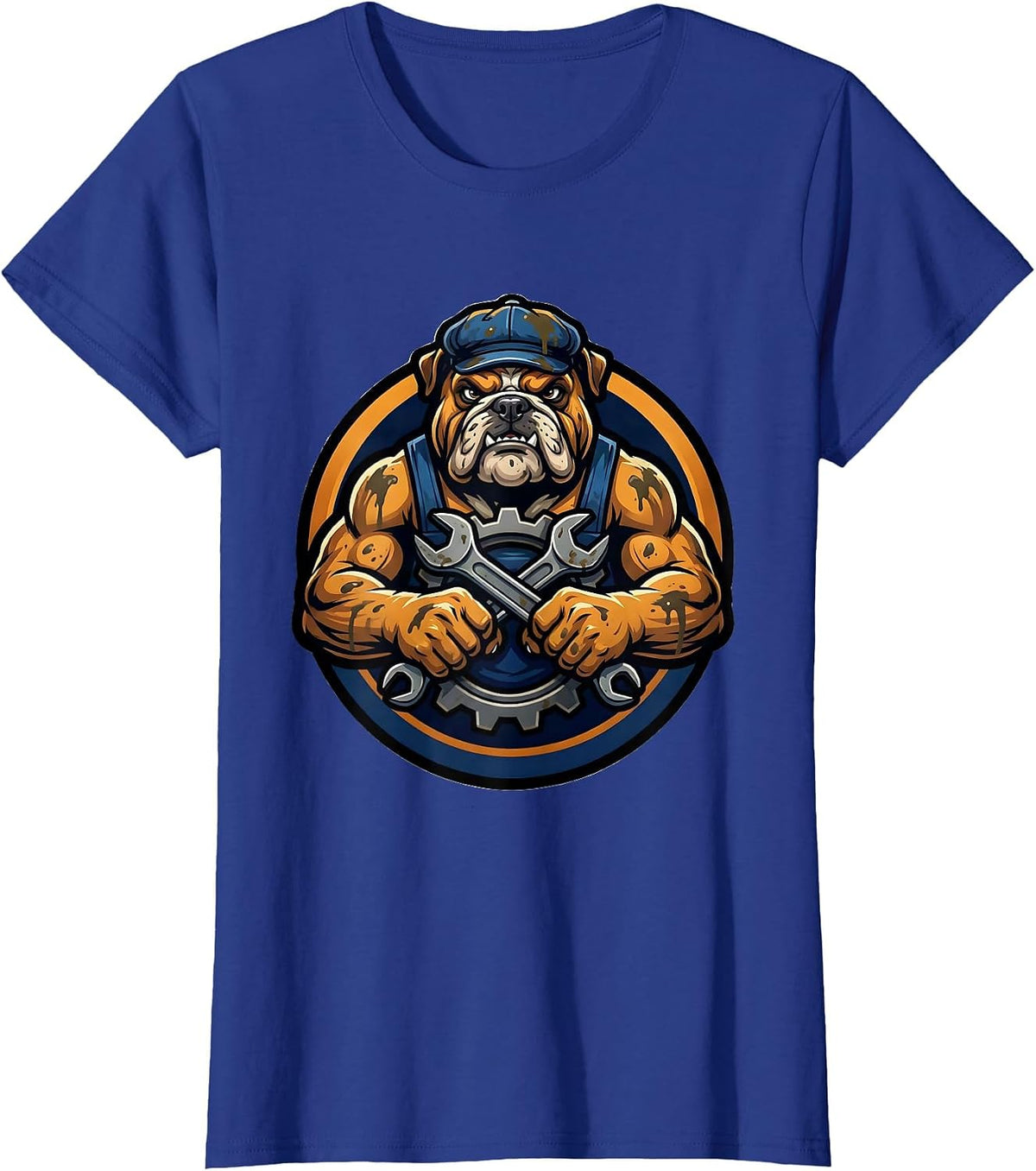 Women's Grease Monkey Wrench and Gear Mechanic Graphic T-Shirt - Royal Blue