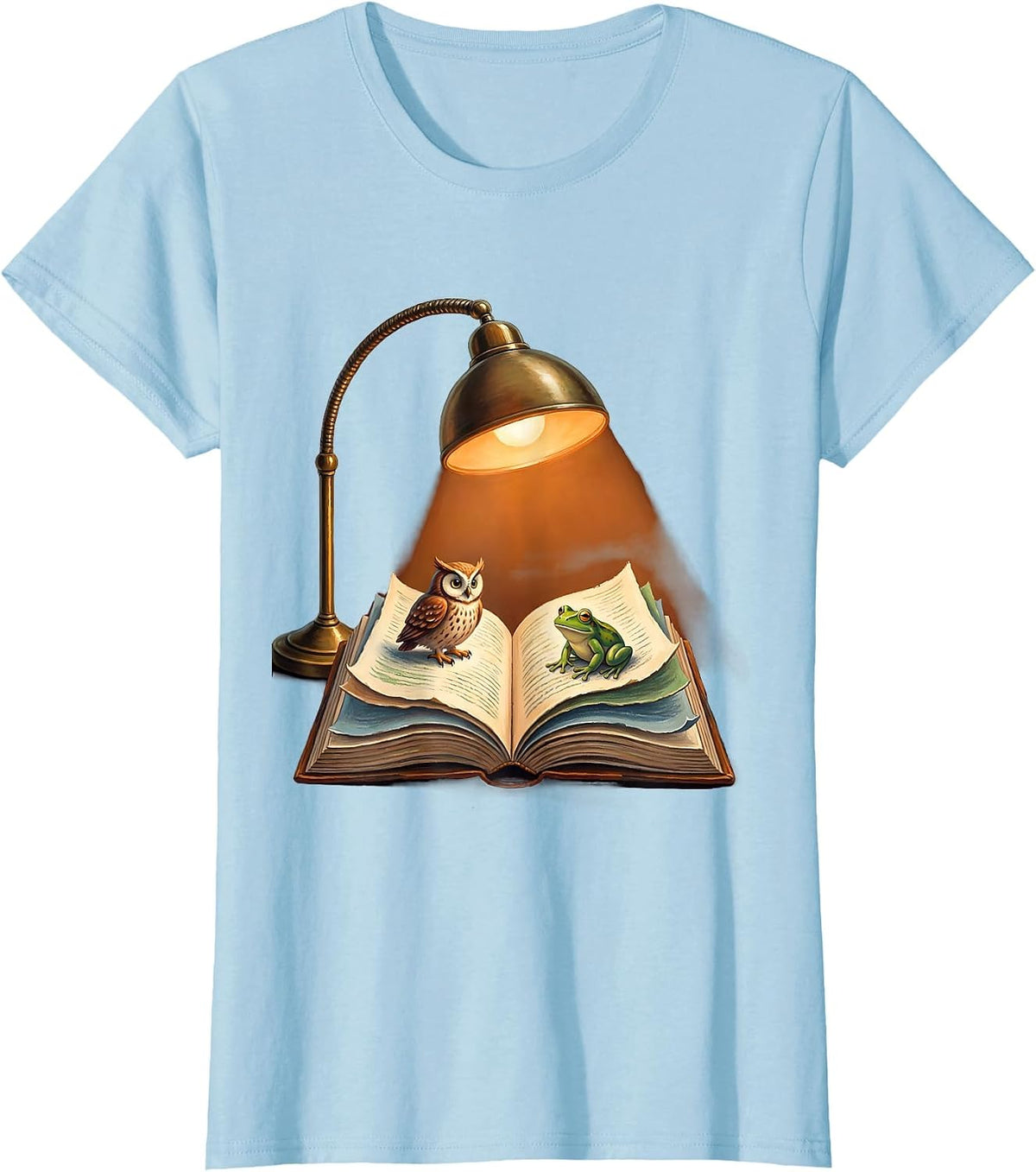 Women's Reading Teacher Desk Lamp Storybook Illustration T-Shirt - Baby Blue